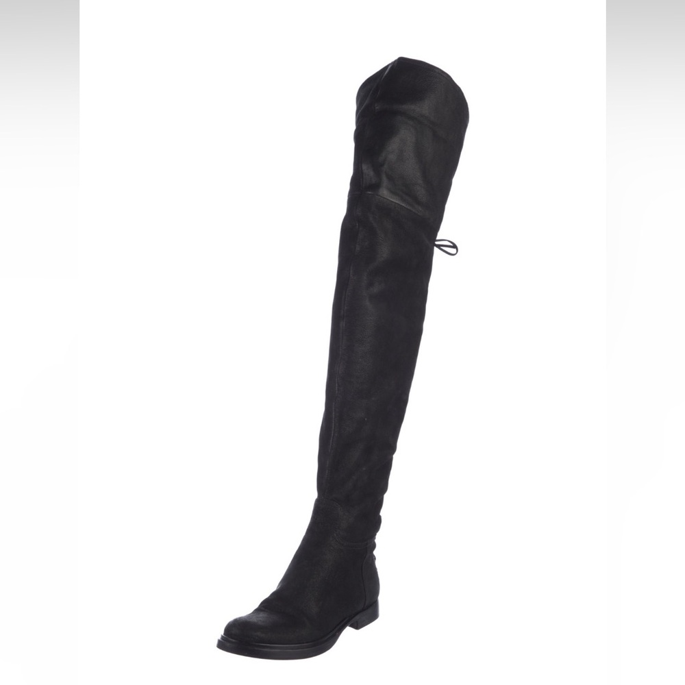 MIU MIU PRADA WOMEN BLACK LEATHER OVER-THE-KNEE BOOTS SIZE 7.5 37.5 - Picture 1 of 10